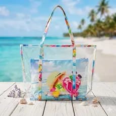 Bolsa Feminina Praia Piscina Modelo Sacola Transparente Cores Variadas Com Bolsa Extra
