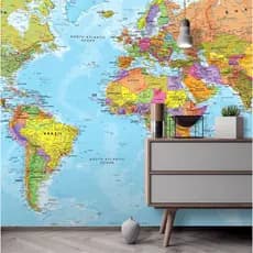 Adesivo Parede Decorativo Mapa Mundi E Brasil Painel Papel Parede Gigante GG40