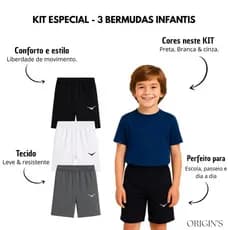 Kit 3 Bermudas Infantil Com Elastico e Cordão de 4 a 6 anos Direto da Fabrica