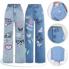 Kit 2 Calças Jeans Wide Leg Infantil Juvenil Pantalona Premium