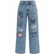 Calça Jeans Wide Leg Pantalona Infantil Juvenil Calça Folgada Lançamento Estampada Capivara