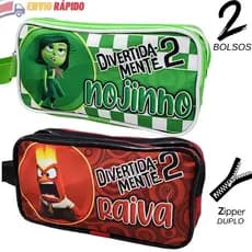 Estojo Lápis Duplo Escolar Divertida mente 2 Bolsos Divisórias