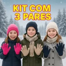 Luva Infantil Kit 3 Pares Menino Menina Moda Inverno Frio