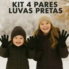 Luvas Infantil Kit 4 Pares Pretas Frio Menino Menina Moda Inverno Quentinhas Macias