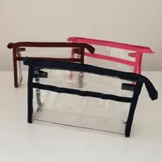 Necessaire Transparente Pequena Bolsa Organizadora Plástico Viagem Maquiagem Higiene Zíper 2 Bolsos