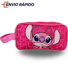 Estojo 2 Bolsos Stitch Angel Escolar Caneta Lápis Infantil