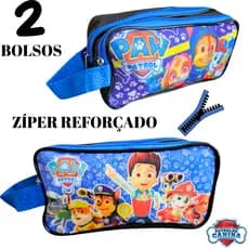 Estojo Lápis Duplo Escolar Patrulha Canina 2 Bolsos Divisórias Infantil Cãozinho Criança Menino