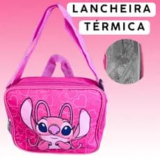 Lancheira Bolsa Térmica Escolar Lilo e Stitch Angel Escola Passeio Viagem Menina Criança Rosa
