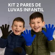 Kit 2 Pares de Luvas Infantil Inverno Menino Menina Térmica Quente Macia Elástica Confortável 3 a 9 Anos