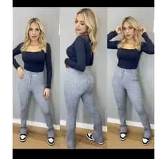 Calça Feminina Trico Tricot Lisa Com Cordao Cintura Alta Moda Basica-77