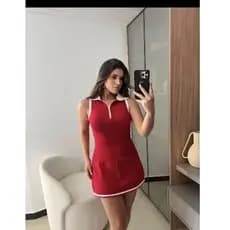 vestido tricô modal elegante vestido curdo regada gola polo Blocos de cor(VC10)