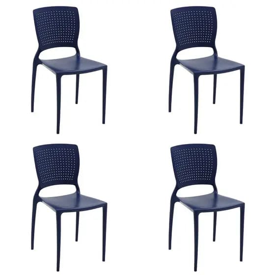 Kit 4 Cadeiras Safira Azul Yale Tramontina P/Restaurante Jardim Lanchonete Jantar