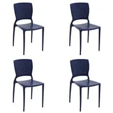 Kit 4 Cadeiras Safira Azul Yale Tramontina P/Restaurante Jardim Lanchonete Jantar