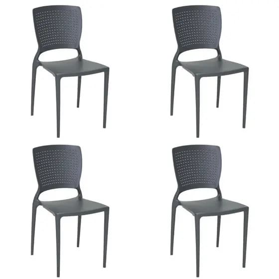 Kit 4 Cadeiras Safira Grafite Tramontina Jantar Restaurante Lanchonete Jardim Plástico Resistente