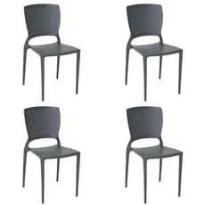 Kit 4 Cadeiras Safira Grafite Tramontina Jantar Restaurante Lanchonete Jardim Plástico Resistente