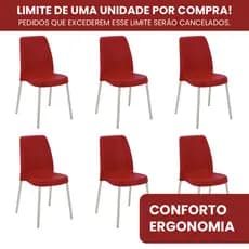 Kit 6 Cadeiras Vanda Vermelha Com Pernas De Alumínio Tramontina
