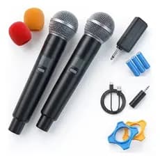 Kit 2 Microfone Sem Fio Duplo Profissional Recarregavel 2.4GHz Powertech P10 Bateria Longa Duracao