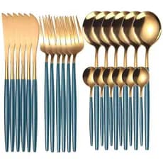 Talheres dourado utensílios de cozinha azul vermelho verde inox jogo faqueiro 24 peças