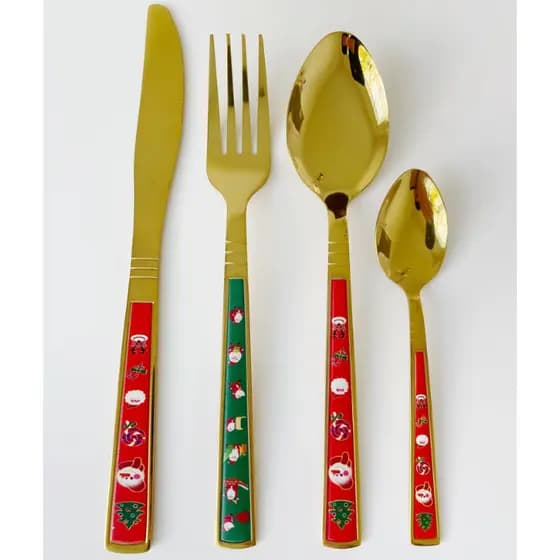 Natal talheres faqueiro de natal 24 peças em aço inox ideal para mesa posta ceia de natal
