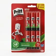 Kit 6 Cola Bastão Pritt 20g Escolar Lavável Original Papel Cartolina Escritório Artesanato