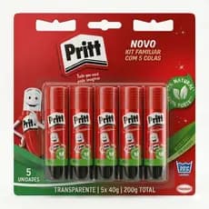 Kit 5 Cola Bastão Pritt 40g Escolar Lavável Original Papel Cartolina Escritório Artesanato