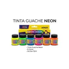 Tinta Guache Neon Acrilex 6 Cores 15ml Lavável Escolar Infantil Fluorescente Artesanato