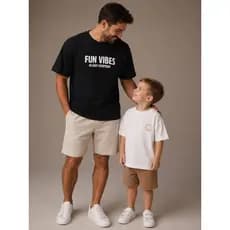 Kit Tal Pai Tal Filho Camisetas Fun Vibes Estilo Casual Algodão Premium Adulto e Infantil