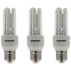 KIT 3 Lâmpadas LED Compacta 7W 3000K Luz Amarela Branca Quente Bivolt 110/220V 3U E27 NEOTRON 630 Lúmens - Decorativa Cozinha Casa Residencial Soquete Padrão Luminária Compacta Espiga Milho Formato U