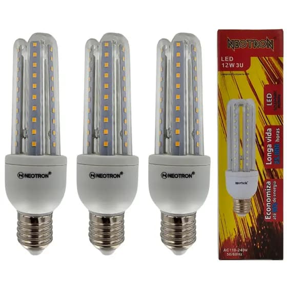 KIT 3 Lâmpadas Led Compacta 12W 3000K Luz Amarela Branca Quente Bivolt 110/220V 3U Casa Espiga Milho