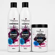 Kit Bomba de vitaminas Shampoo Condicionador Máscara de Hidratação Crescimento Brilho Maycrene