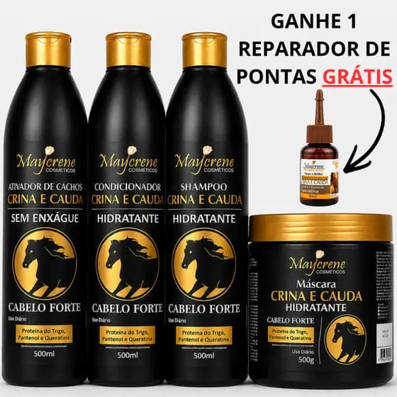 Kit Crina e Cauda Ativador de Cachos Shampoo Condicionador Máscara de hidratação Sem Frizz Maycrene