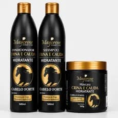 Kit Crina e Cauda Crescimento Shampoo Condicionador Máscara de hidratação Cabelo Forte Maycrene