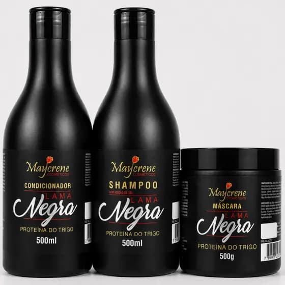 Kit Matizador Lama negra Shampoo Condicionador Máscara Cabelo Preto e Realça Tons Escuros Maycrene