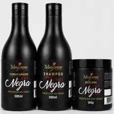 Kit Matizador Lama negra Shampoo Condicionador Máscara Cabelo Preto e Realça Tons Escuros Maycrene