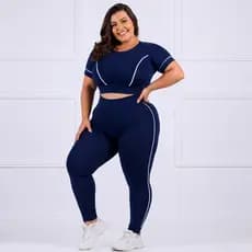 Conjunto Fitness Plus Size GG XGG EXGG Feminino Calça Legging Cós Alto + Top manga Academia inverno