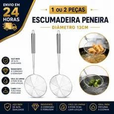Escumadeira 1 Ou 2 Para Fritura Peneira Em Aço Inox 33CM De Pastel Batata Salgado Frituras Utensilio Cozinha Premium