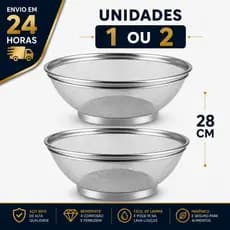 Kit Cesto Cesta De Inox Escorredor 28CM Para Lavar Alimentos Arroz Legumes Frutas Massas Resistente Multiuso
