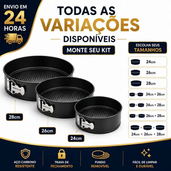 Formas Redonda Para Bolo Torta Antiaderente Com Fundo Removível 24cm/26cm/28cm Utensílio Cozinha Confeitaria