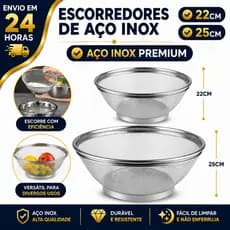 Cesto De Inox Escorredor 22CM e 25CM Para Lavar Alimentos Arroz Legumes Frutas Massas Resistente Multiuso