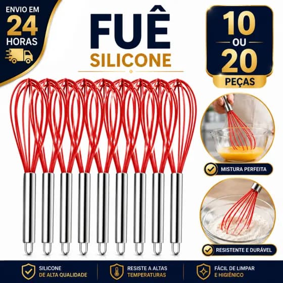 Kit 10 ou 20 Fuê Fouet Batedor De Silicone E Inox Para Ovos Massas Bolos Utensílio De Silicone Para Cozinha