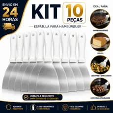 Kit 10 Espátula Reta N°4 em Inox Para Chapeiro Profissional Hamburguer Lanches Lanchonete Cozinha
