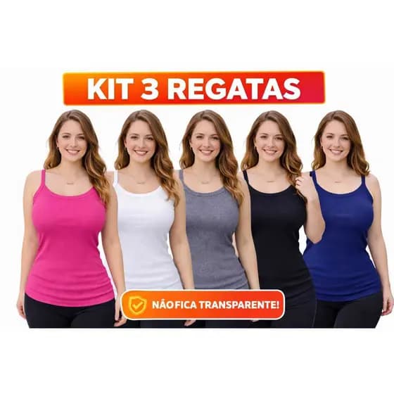 Kit 3 Regata Blusinha Feminina Lisa Básica Adulto