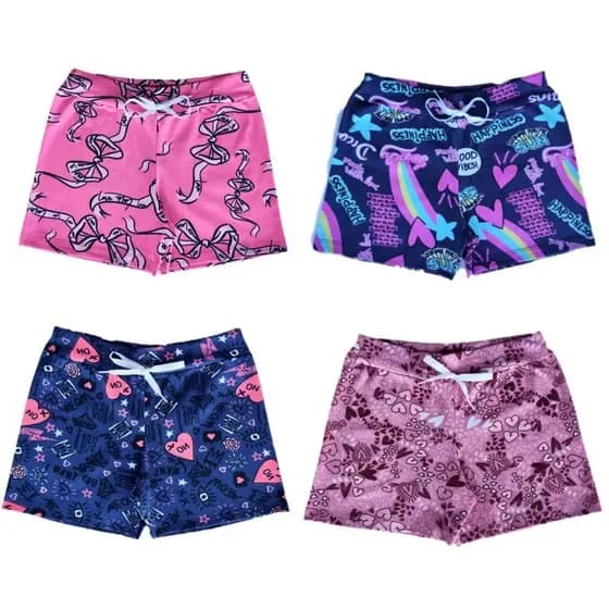 4 Peças Shorts Infantil/juvenil Feminino Estampado Algodão – Do 6 ao 16 | Confortável e Leve para Meninas