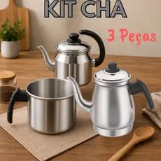 Kit  Chá Café 3 Peças – Chaleira + Bule + Caneco  Alta Qualidade