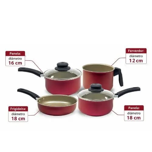 Conjunto De Panelas Teflon Antiaderente Preto Forte 4 Pecas