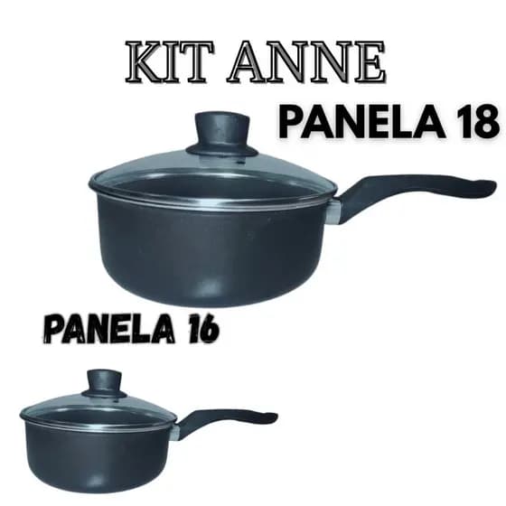Kit ANNE 2 Panelas AntiaderenteTeflon 16/18 com Tampa de vidro Outlet