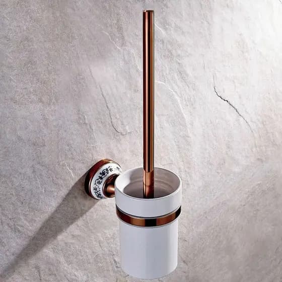 Suporte De Escova De Vaso Sanitário De Latão Dourado Rosado Com Copo De Cerâmica Conjunto De Produtos Domésticos nba387