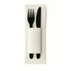 Kit Garfo e Faca Preto com Guardanapo Descartável Delivery Restaurante Festas