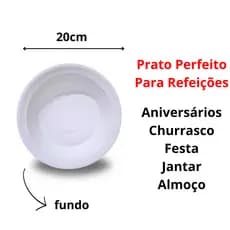 Kit Prato Descartável 20cm Plástico Fundo Refeição Churrasco Jantar Festas Aniversário