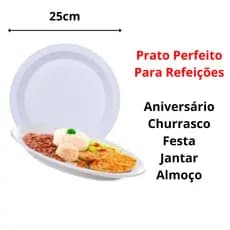 Kit Prato Descartável Grande 25cm Plástico Raso Refeição Churrasco Jantar Festas Aniversário